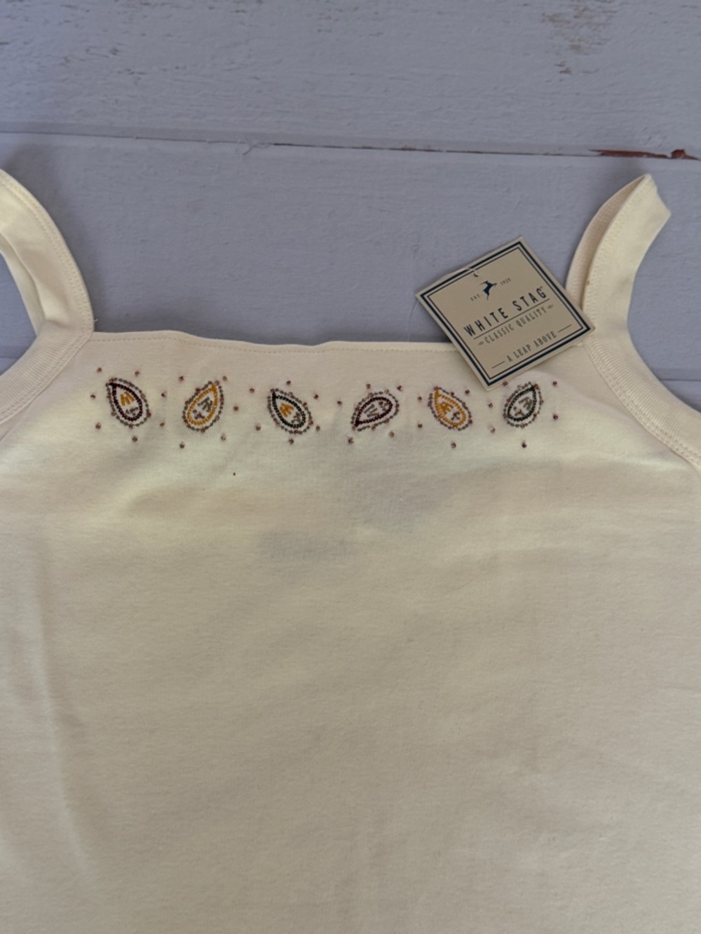 White Stag Embroidered Paisley Tank Top XL 16/18 NWT Cream Cotton - Picture 2 of 8